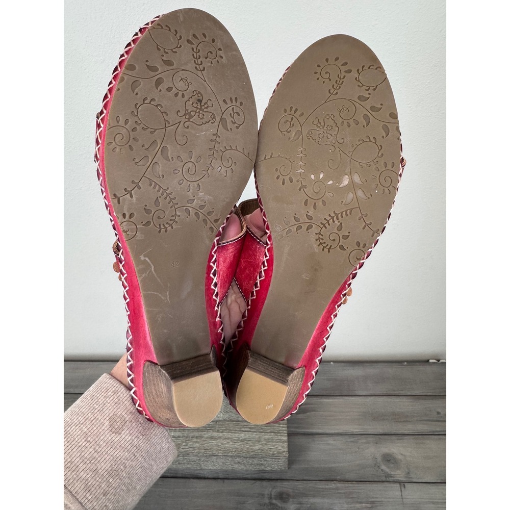Spring Step L'Artiste Via Red Floral Whipstitch Kitten Heel Slide Sandal 10.5 11 - Picture 10 of 13